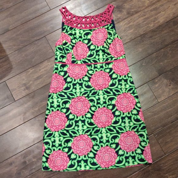 Lilly Pulitzer Jacqueline Silk Floral Navy Private Property Dress SIZE 8 - Picture 2 of 8
